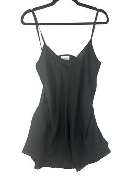 Natori Black Silk Camisole with Delicate Lace Trim